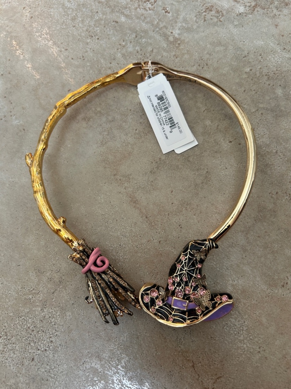 Betsey Johnson Witch Broom Web Hat Hinge Collar Statement Necklace Halloween 26